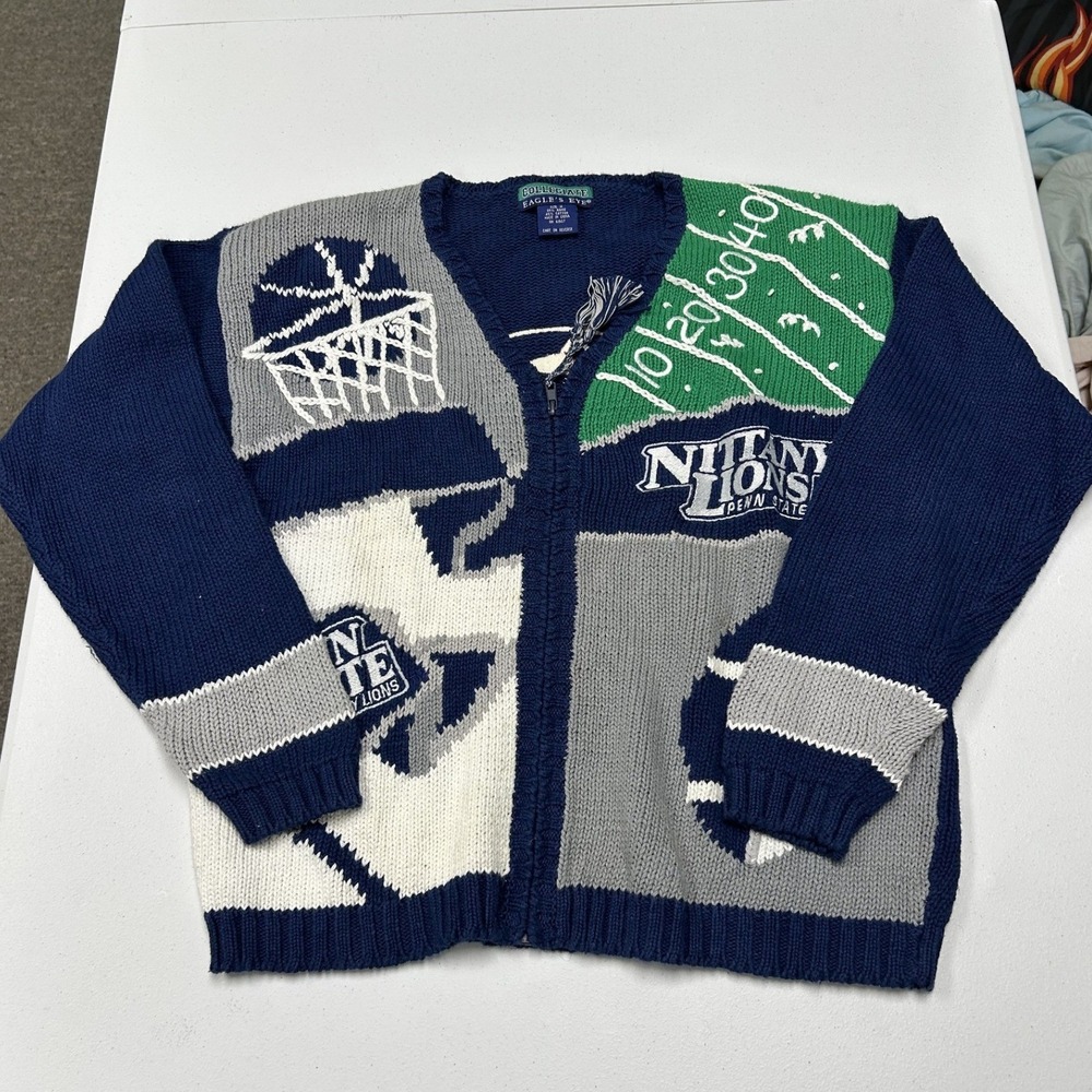 Eagle's Eye Penn State Cardigan Mens Medium Navy Blue Excellent Vintage Zip Up